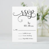Elaborate Script Typografie Zwart & Wit RSVP Kaartje (Staand voorkant)