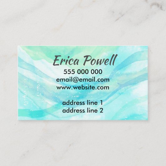 elagant blauw en turquoise - kunstontwerp waterver visitekaartje (Achterkant)