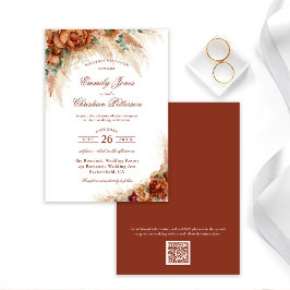 Elagant Custom Floral Boho Pampas Grass Wedding Kaart