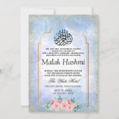 Elagant Gouden Moskee Blauwe waterverf Islamitisch Kaart (Voorkant)