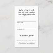 Elagant modern wit en zwart aanbevelingskaartje (Achterkant)