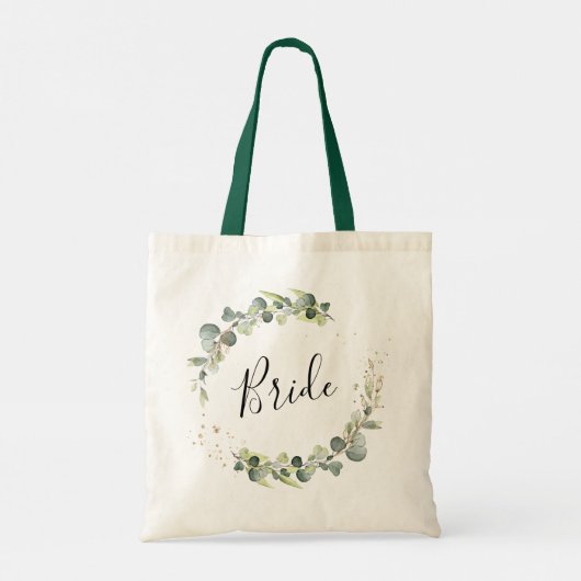 elagant script greenery foliage bride canvas tas (Achterkant)