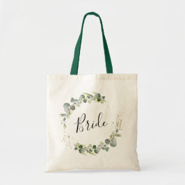 elagant script greenery foliage bride canvas tas