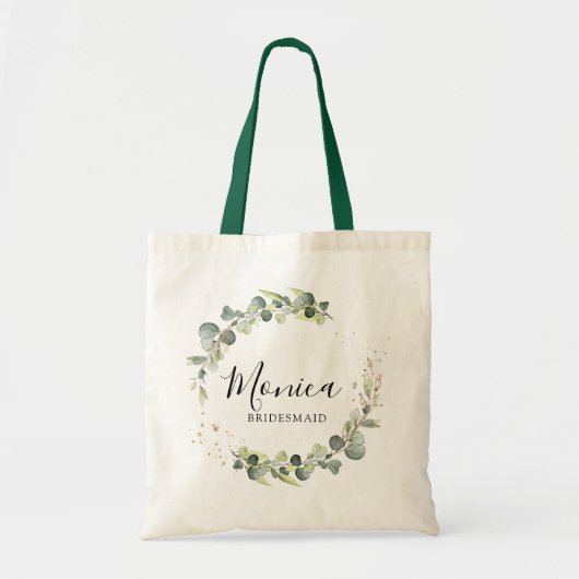 elagant script greenery foliage bridesmaid tote bag (Voorkant)