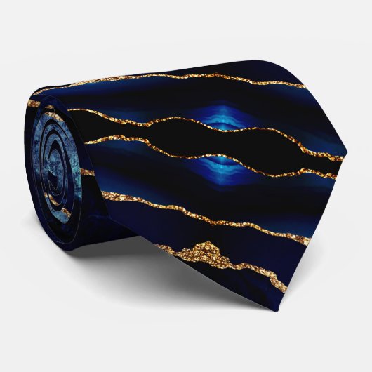 Elagant Stropdas Agate Navy Blue Gold Marble (Opgerold)