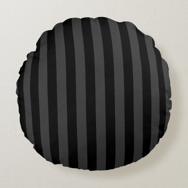 Elagnat Black & Smoky Black Vertical Stripes Rond Kussen (Voorkant)