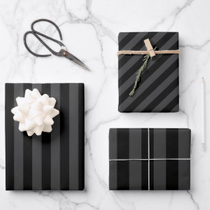 Elagnat Zwart & Rookzwart Verticale Strepen Inpakpapier Vel