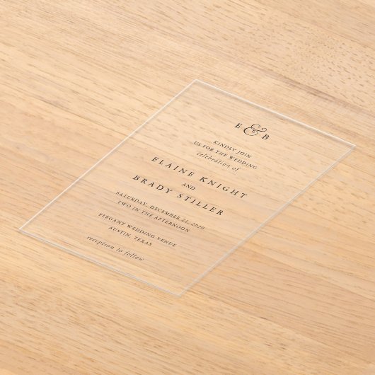 Elaine Monogram Elegant Wedding Acryl Uitnodigingen (Laagn)