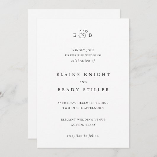 Elaine Monogram Elegant Wedding Kaart (Voorkant / Achterkant)