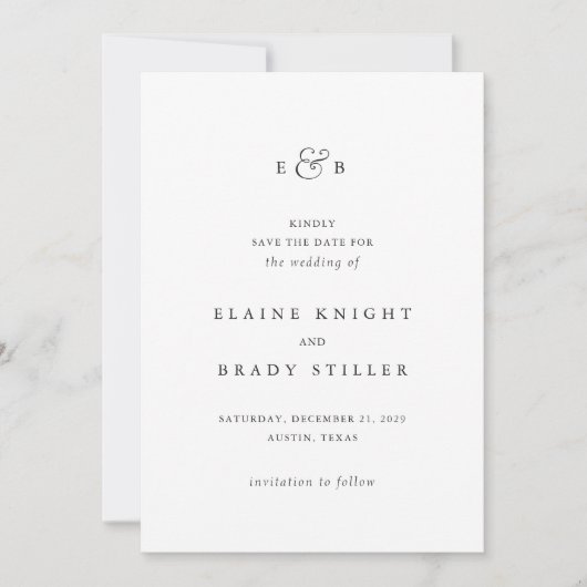 Elaine Monogram Elegant Wedding Save The Date (Voorkant)