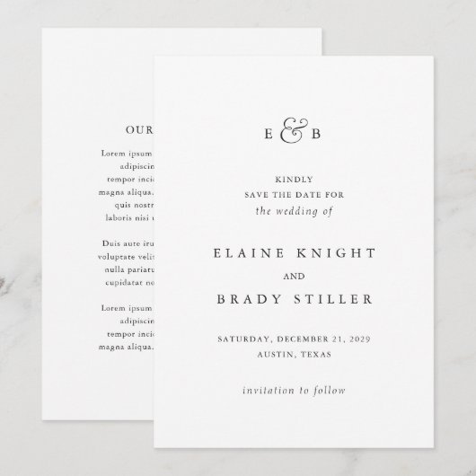 Elaine Monogram Elegant Wedding Save The Date (Voorkant / Achterkant)