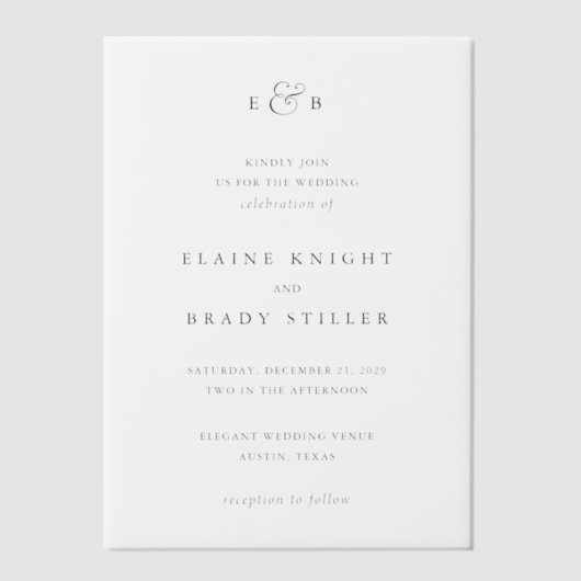 Elaine Monogram Elegant Wedding Vellum Uitnodigingen (Voorkant)