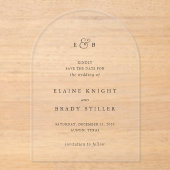 Elaine Monogram Elegante bruiloft Save the Date Acryl Uitnodigingen (Voorkant)