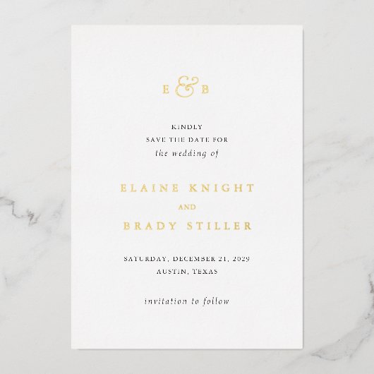 Elaine Monogram Elegante bruiloft Save the Date Folie Uitnodiging (Voorkant)