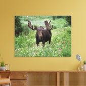 Eland (Alces alces) in wilde bloemen, Canvas Afdruk (Insitu (Woonkamer))