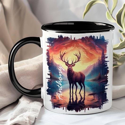 Eland bij weerspiegeling van Sunset Mountain Lake Mok