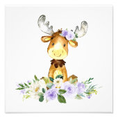 eland, bosdieren, boho, paarse bloemen foto afdruk (Voorkant)