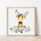 eland, bosdieren, boho, paarse bloemen poster