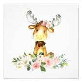 eland, bosdieren, boho, roze bloemen foto afdruk (Voorkant)