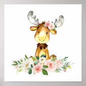 eland, bosdieren, boho, roze bloemen poster (Voorkant)