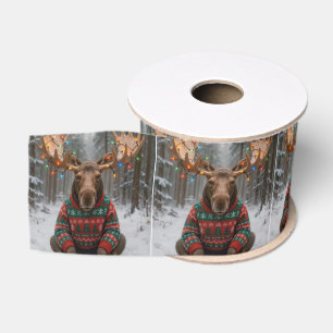 Eland draagt lelijke kersttrui grosgrain lint