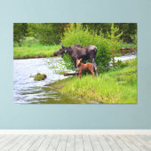 Eland en kalf Colorado River Canvas Afdruk (Insitu (Houten vloer))