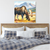 Eland graast in Alaska Aquarel Canvas Afdruk (Insitu (Slaapkamer))