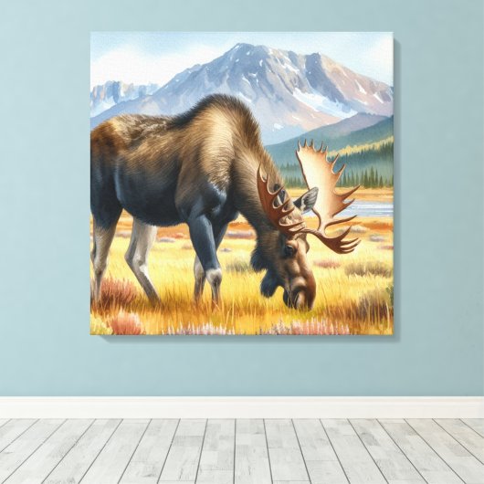 Eland in Alaska Aquarel Canvas Afdruk (Insitu (Houten vloer))