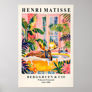 Eland in badkuip kunstprint, maximalisme wandkunst poster