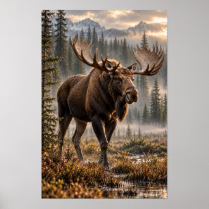 Eland in bergachtig bos nat gebied dieren in het w poster