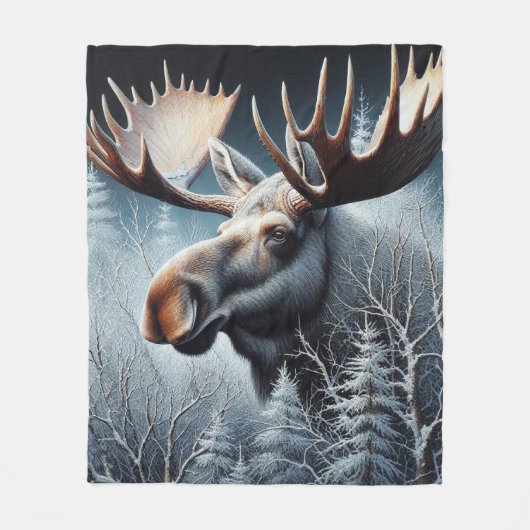 Eland in Bevroren Bos Fleece Deken (Voorkant)