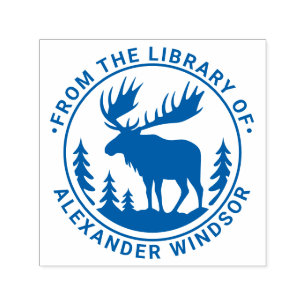 Eland in bos-silhouet bibliotheek boeknaam #2  zelfinktende stempel