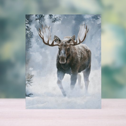 Eland loopt door boreale sneeuw acryl bord (Neutraal)