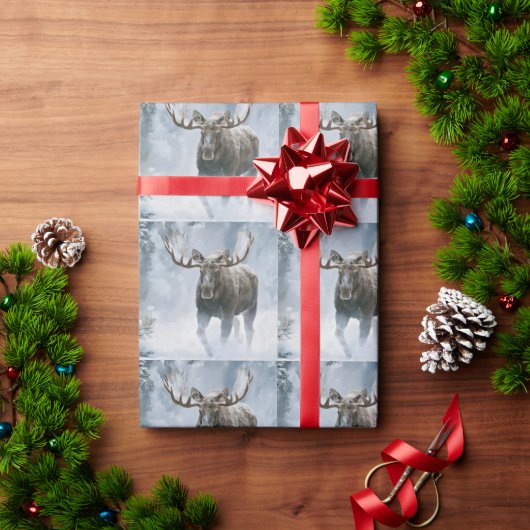 Eland loopt door boreale sneeuw cadeaupapier (Feestdagen Geschenken)