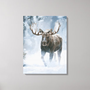 Eland loopt door boreale sneeuw canvas afdruk