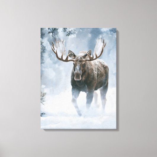 Eland loopt door boreale sneeuw canvas afdruk (Voorkant)