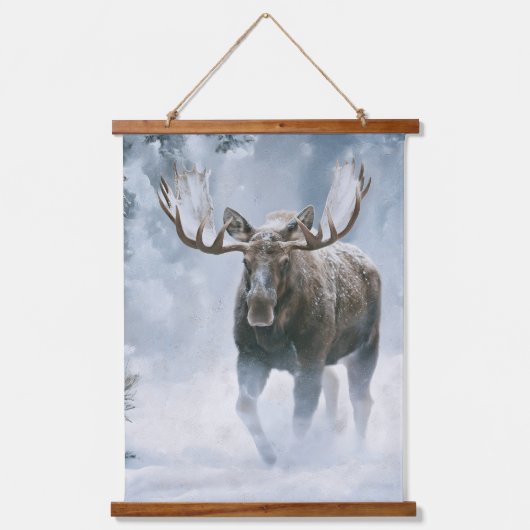 Eland loopt door boreale sneeuw hangend wandkleed (Voorkant)