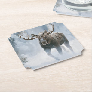 Eland loopt door boreale sneeuw kartonnen onderzetters