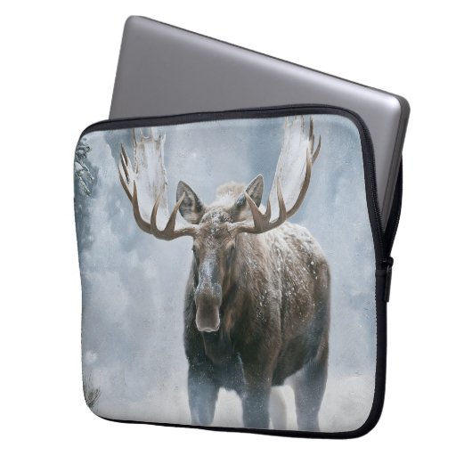 Eland loopt door boreale sneeuw laptop sleeve (Voorkant Links)