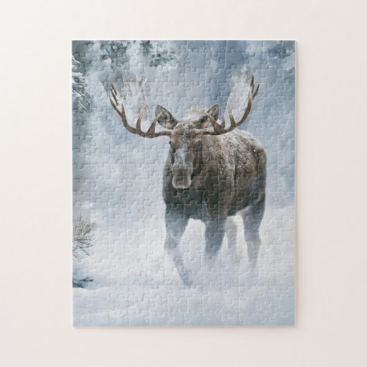 Eland loopt door boreale sneeuw legpuzzel (Verticaal)