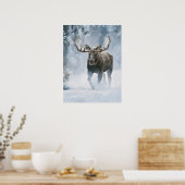 Eland loopt door boreale sneeuw poster (Keuken)