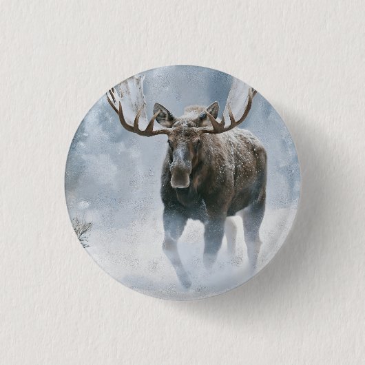 Eland loopt door boreale sneeuw ronde button 3,2 cm (Voorkant)