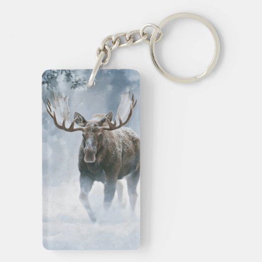 Eland loopt door boreale sneeuw sleutelhanger (achterkant)