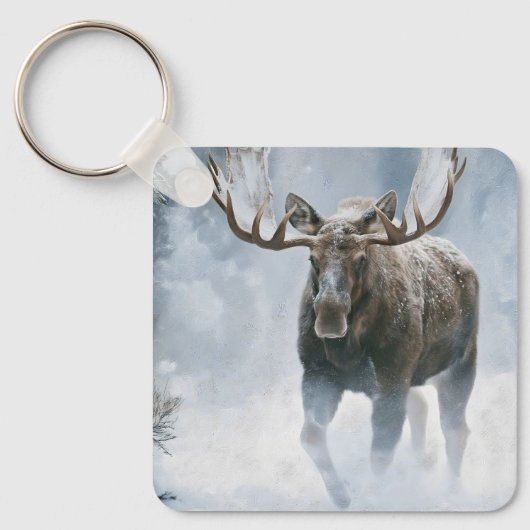 Eland loopt door boreale sneeuw sleutelhanger (Voorkant)
