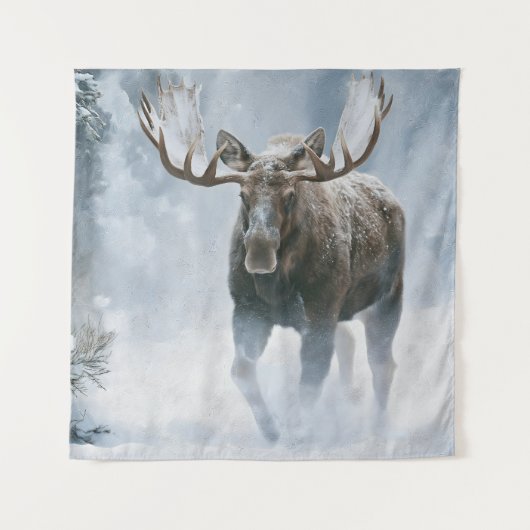 Eland loopt door boreale sneeuw wandkleed (Voorkant)