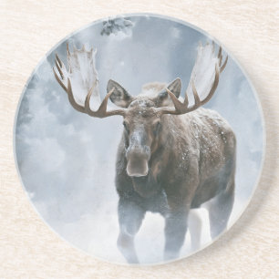 Eland loopt door boreale sneeuw zandsteen onderzetter