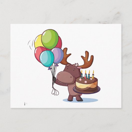 Eland met ballon en cake briefkaart (Voorkant)