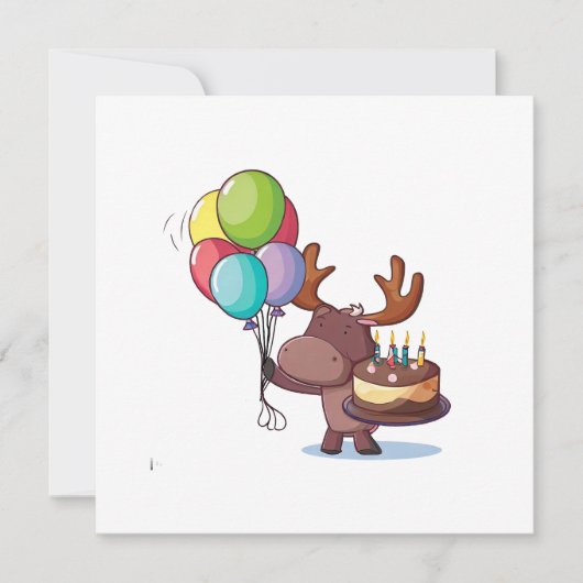 Eland met ballon en cake kaart (Voorkant)