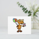 Eland met ballon en cake | kies achtergrondkleur briefkaart (Staand voorkant)