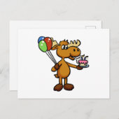 Eland met ballon en cake | kies achtergrondkleur briefkaart (Voorkant / Achterkant)